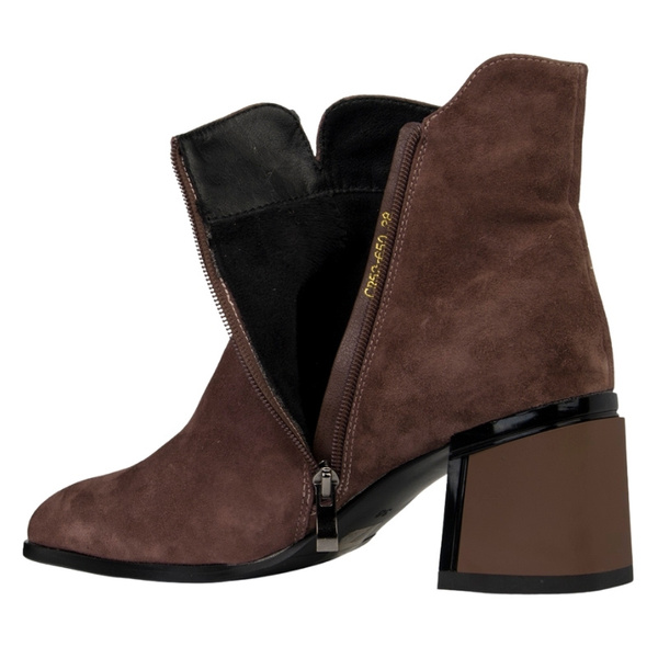 Botki damskie na obcasie S.Barski CR52-650 brown brązowe skórzane