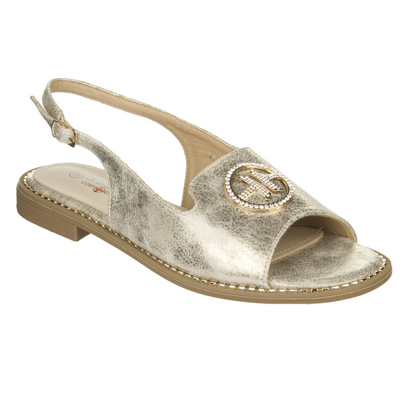 Złote sandały damskie S. Barski 002 LT.GOLD skórzana wkładka