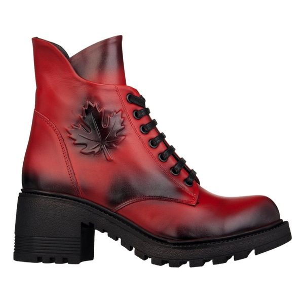 Czerwone Botki skórzne damskie Artiker 53C1123 red zimowe