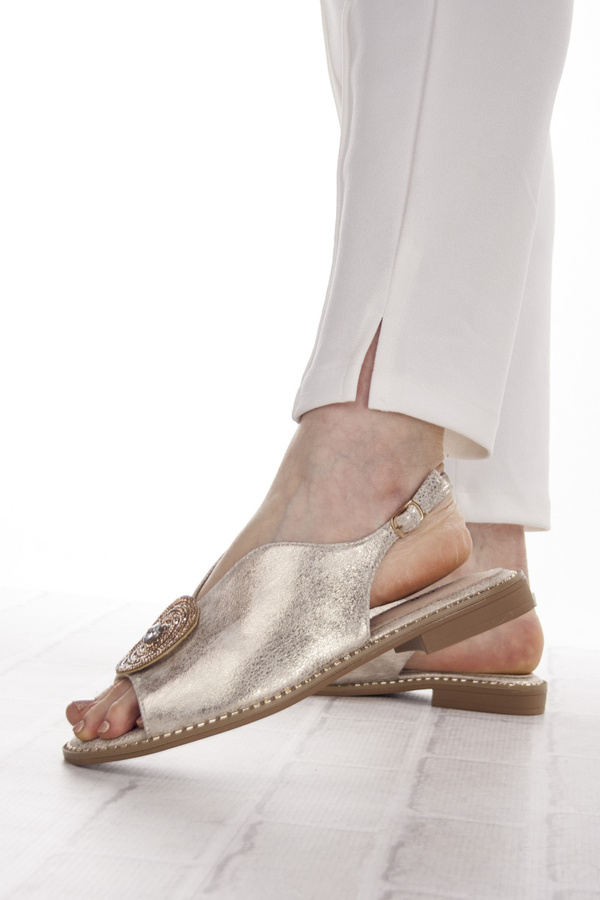 Eleganckie sandały damskie złote S. Barski 012 skórzana wkładka