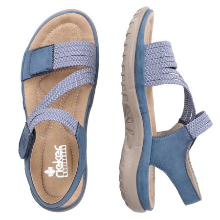 Sandały damskie na rzepy niebieskie Rieker 64870-14 blue z gumkami