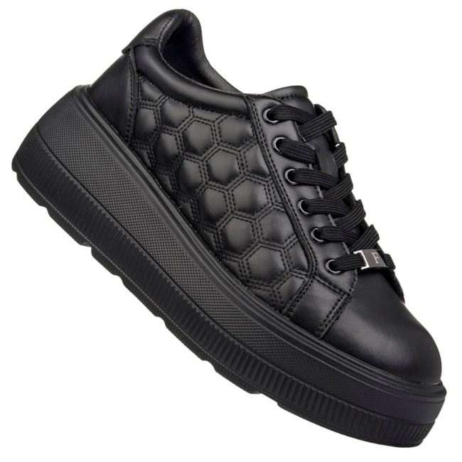 Czarne sneakersy na platformie damskie skórzane Filippo DP7285/25 BK