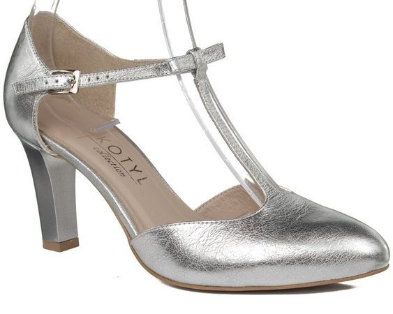 Srebrne czółenka skórzane Kotyl 889 srebro lico buty na ślub i wesele