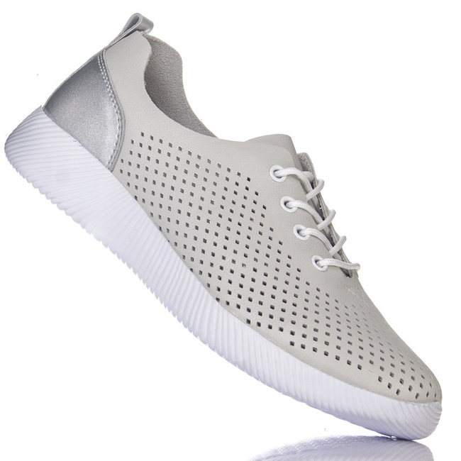 Szare półbuty ażurowe Artieker 50C1906 skórzane buty na wiosnę