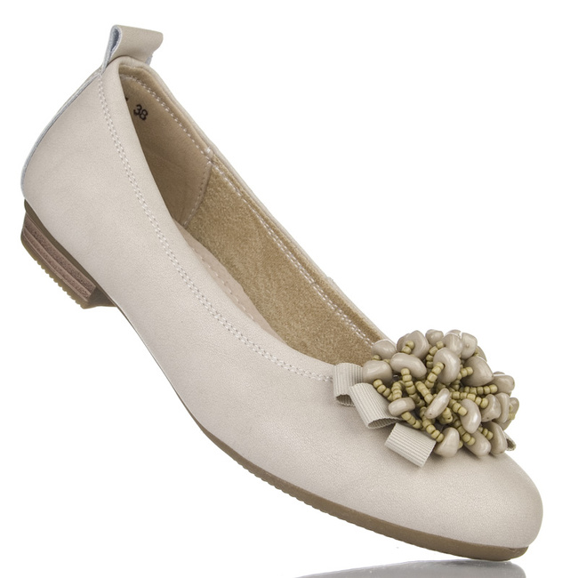 Beżowe Baleriny skórzane damskie Filippo DP6782/25 BE z ozdobą
