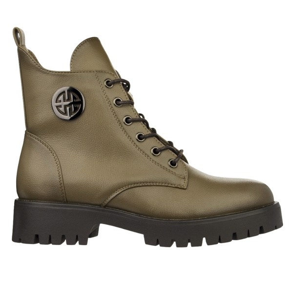 Botki khaki damskie Potocki 12672KH zielone na grubej podeszwie ocieplone