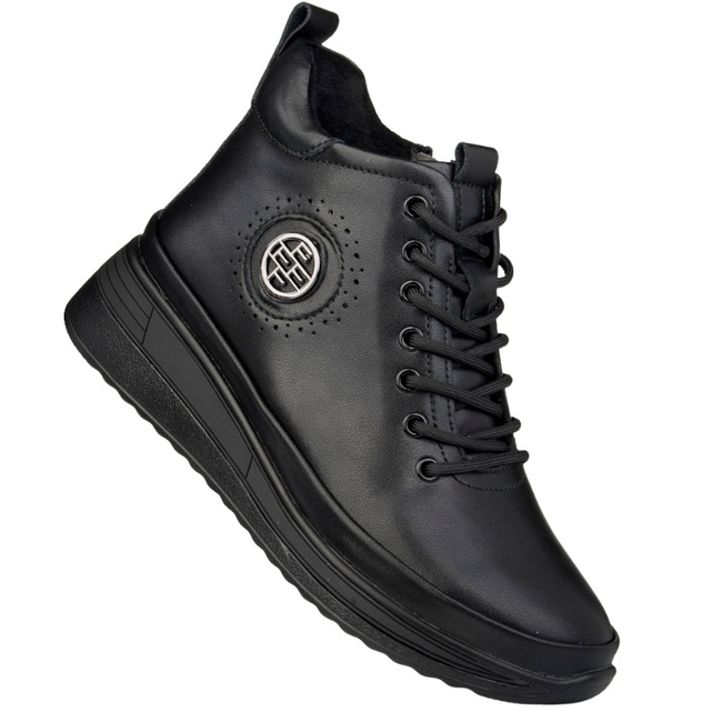 Czarne Botki na platformie damskie Filippo DBT4215/25 BK BK skórzane