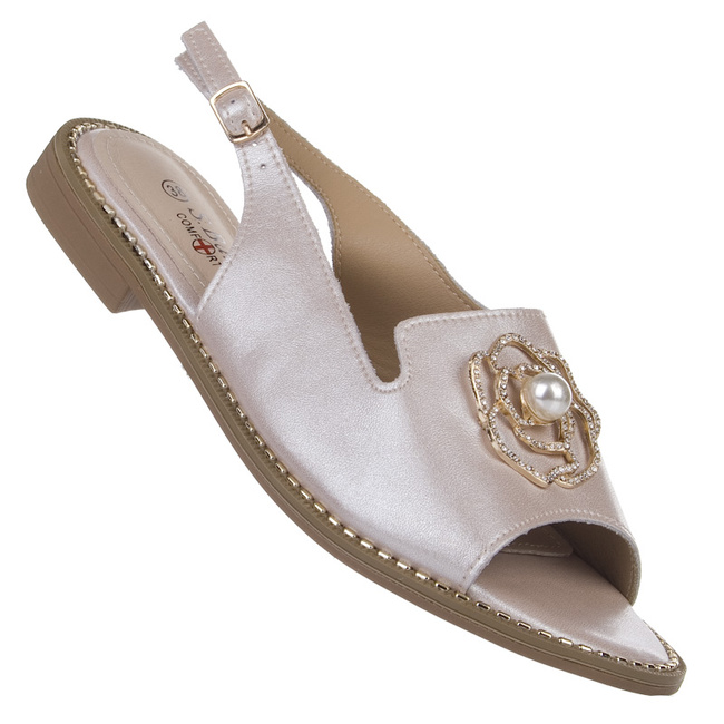 Sandały płaskie damskie S. Barski 060 LT. PINK różowe z ozdobą