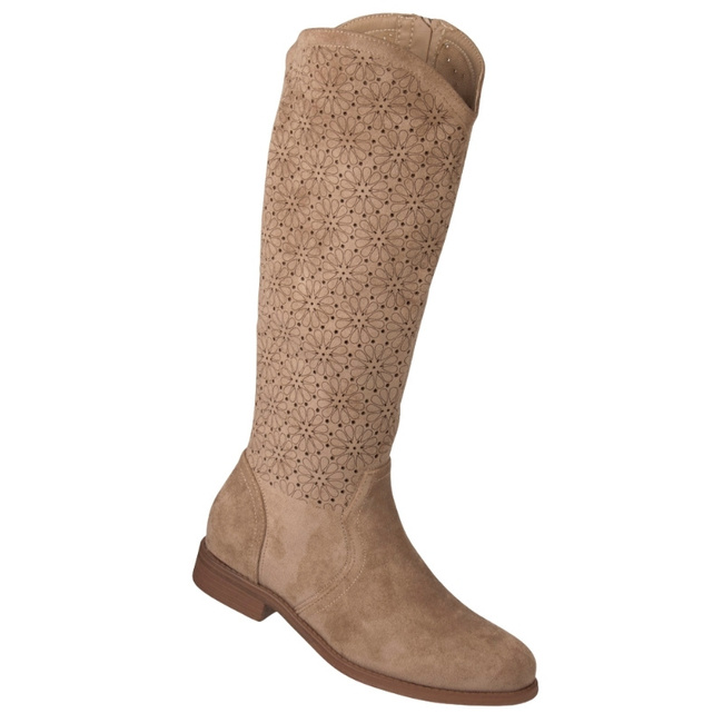 Ażurowe kozaki damskie S. Barski HY52-533 beige zamszowe beżowe