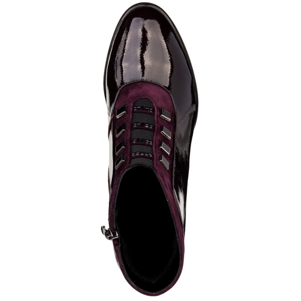 Lakierowane Botki damskie D&A S.Barski CR52-696 WINE bordowe skórzane