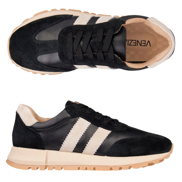 Czarne sneakersy damskie Venezia V408-00395-09 skórzane buty sportowe