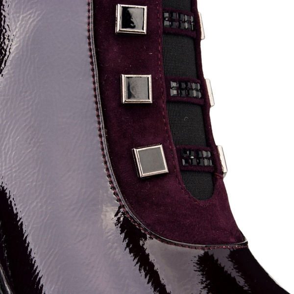 Lakierowane Botki damskie D&A S.Barski CR52-696 WINE bordowe skórzane