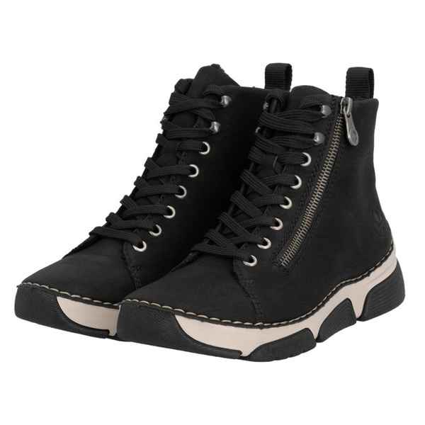 Czarne botki sportowe damskie Rieker 45920-01 ocieplone sneakersy