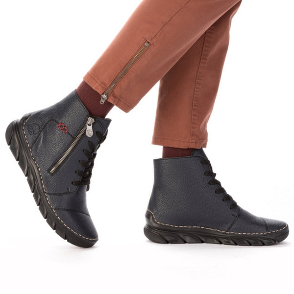 Granatowe Botki trzewiki damskie Rieker 55034-14 blue ciepłe zimowe