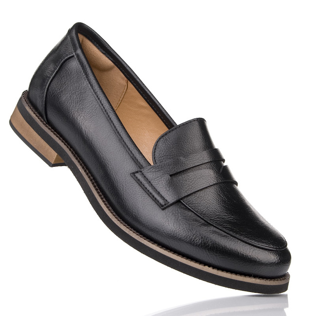 Czarne lordsy Potocki 12573 BK eleganckie półbuty wsuwane