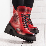 Czerwone Botki skórzne damskie Artiker 53C1123 red zimowe