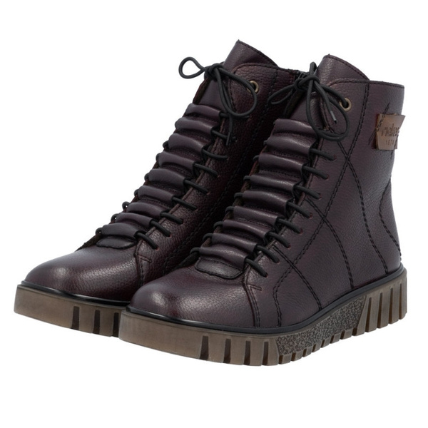 Skórzane Botki damskie Rieker Y3421-35 bordowe wygodne ocieplone