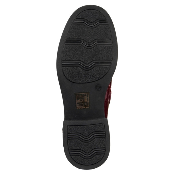 Lakierowane Botki z ozdobami D&A S.Barski MR52-118 wine bordowe skórzane