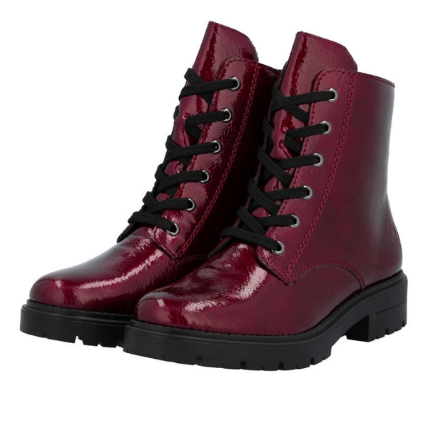 Lakierowane Botki damskie Rieker Z2841-33 red bordowe ocieplane futerkiem