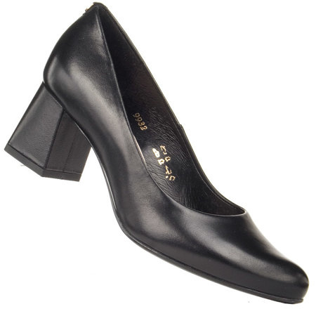 Czółenka na klocku Sala 9932 skórzane czarne