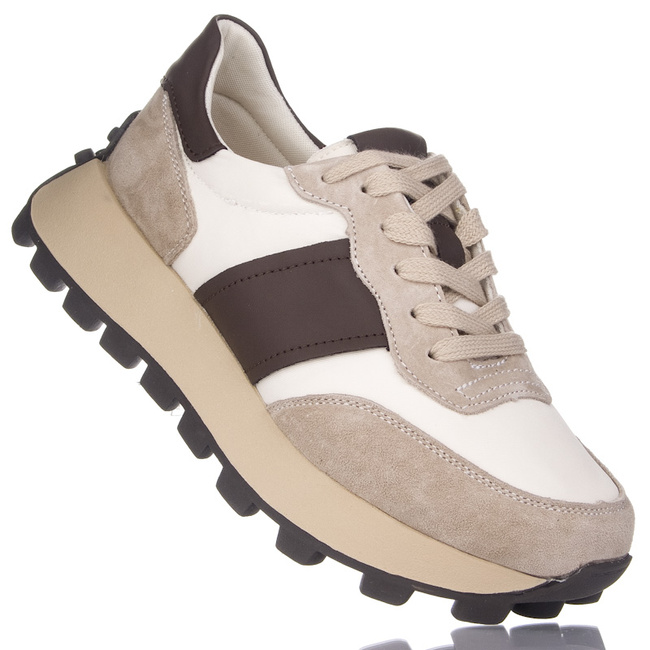 Sneakersy damskie beżowe Filippo DP6498 BE skórzane buty sportowe