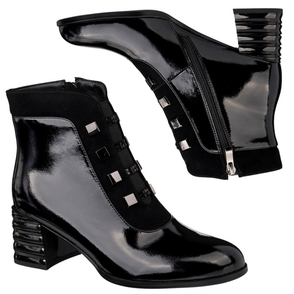 Lakierowane Botki damskie D&A S.Barski MR52-144 czarne skórzane
