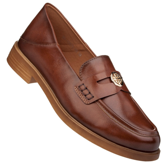 Brązowe lordsy damskie Potocki 12678 eleganckie półbuty wsuwane