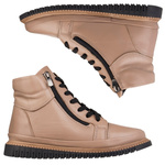 Skórzane Botki damskie Artiker 54C0786 capuccino beżowe ciepłe